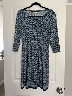 Max Studio Navy and Teal Geometric Scoop-Neck Dress